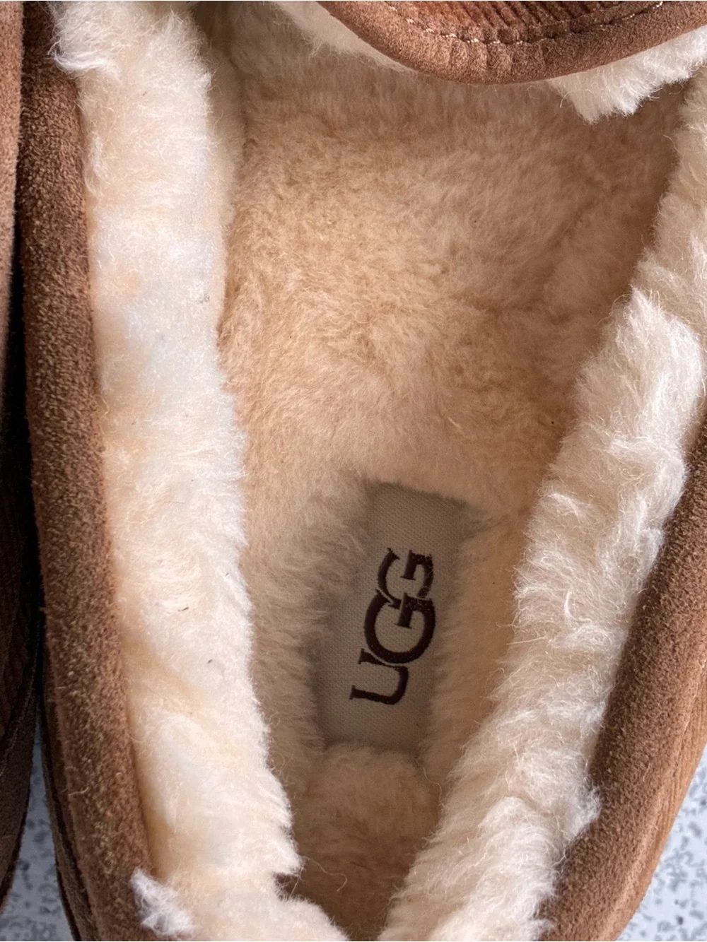 UGG Men's Chestnut Brown Suede Shearling Ascot Slippers Sz 13